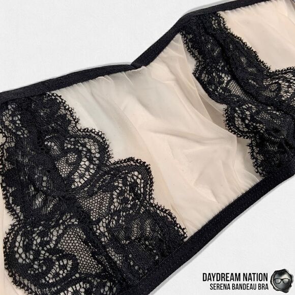 DAYDREAM NATION SERENA BANDEAU BRA IN BLACK & PINK SHEER LACE SIZE M DOLLS KILL - Picture 7 of 13
